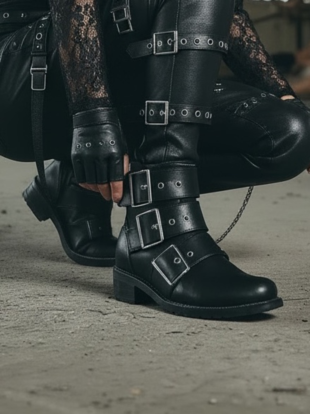 Y2K Gothcore - Whimseygoth Moto Boot– Black Leather Buckle Ankle Boots – 6.5 EUC